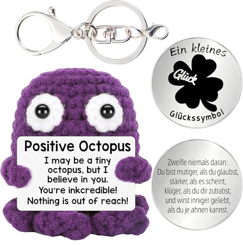 Geburtstagsgeschenk für Frauen, Pocket Hug Positiv Oktopus,Tintenfisch Kuscheltier, Octopus Kuscheltier mit Schlüsselanhänger & Glücksbringer Münze, Emotionaler Support, Geburtstagsgeschenk für Frauen