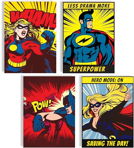 Comic Poster Set Superheld Wandbilder Pop Art Action Style Moderne Wanddeko Helden Kunst Wohnzimmer Schlafzimmer Büro Kinderzimmer