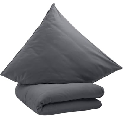 schlafgut Knitted Jersey Bettwäsche Set 135x200 cm Bio-Baumwolle, Grey Deep | Bettbezug 135x200 cm, Kissenbezug 80x80 cm, Grau, Jersey, mit Elasthan, faltenfrei, OEKO-TEX