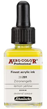 Schmincke - AERO COLOR® Professional, Zitronengelb, 28 ml, 28 201 023, feinst-flüssige, farbstarke Acrylfarbe für Acrylmalerei, Airbrush, Mixed Media
