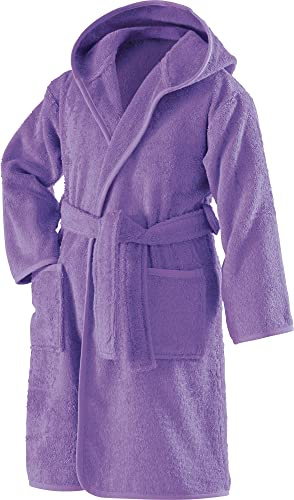 Erwin Müller Kinder-Bademantel mit Kapuze Uni Frottier - weich, flauschig, saugstark, mit Bindegürtel und Taschen, 100% Baumwolle Walk-Frottier
