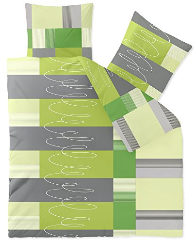 CelinaTex Style Bettwäsche 200 x 200 cm 3teilig Mikrofaser Fleece Bettbezug Ellen Streifen Wellen grün grau
