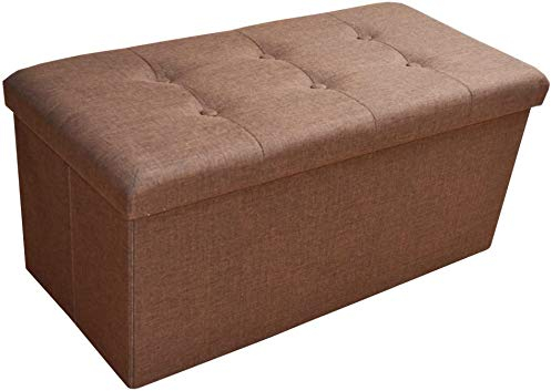 Style home Sitzbank Sitzhocker mit Stauraum, Faltbare Fußablage Sitztruhe Aufbewahrungsbox, belastbar bis 300kg, aus Leinen, 76 * 38 * 38 cm, 2676-13 (Dunklbraun)