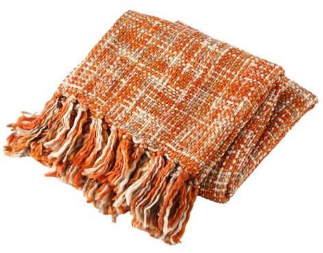 BATTILO HOME Burnt Orange Sofa Throw Bohemian Knitted Blanket 127x152cm