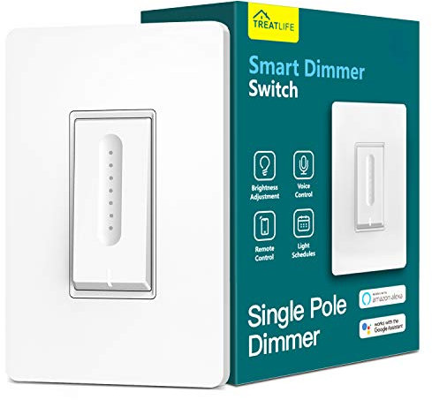 TREATLIFE Smart Dimmer Switch, Single-Pole Smart Switch for Dimmable Bulbs, 2.4GHz WiFi Smart Light Switch Works with Alexa and Google Home, Remote Control, Neutral Wire Required