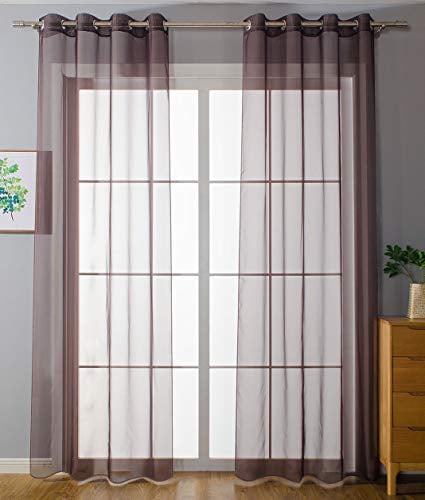 2er-Pack Ösen Gardinen Transparent Vorhang Set Wohnzimmer Voile Ösenvorhang Bleibandabschluß HxB 225x140 cm Braun, 203322