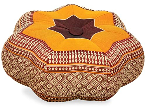 Livasia Meditationskissen Stern - Ø 30x15cm - Yogakissen mit Kapok, Pouf, Bodenkissen sternförmig Yoga Zen Meditation, Zafukissen für Garten und Balkon, Sitzkissen handgefertigt (Orange)