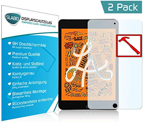 Slabo 2 x Premium Panzerglasfolie für iPad Mini 4 | iPad Mini 5 (Wi-Fi + Cellular) Panzerfolie Schutzfolie Echtglas Folie Tempered Glass KLAR 9H Hartglas