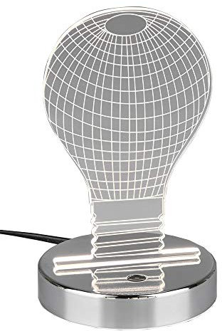 Reality Leuchten LED Lasercut Tischleuchte Bulb R52631106, Metall Chrom, Acryl Motiv Bulb, inkl. 3,2 Watt RGB LED mit Farbwechsel