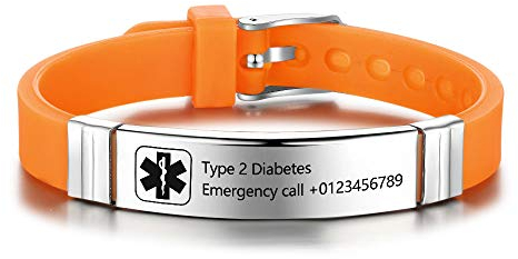 Personalisierte Medic Alert Armband für Frauen,Silikonband Notfall Medical Alert Herren Armbänder Offizielle ID,Armband mit Medical Alert Badge,Maßgeschneiderte Gravur Text Gesundheitsinformationen