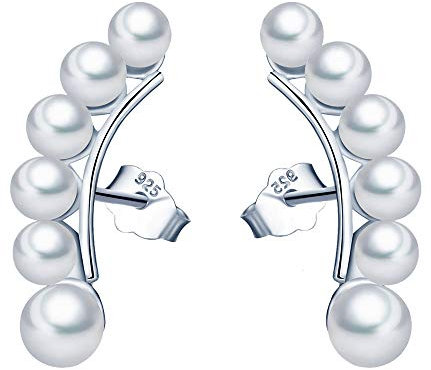 MICGIGI Femmes Boucles d'oreilles à une seule rangée de perles Boucles d'oreilles en argent 925 avec perles 3mm-5mm