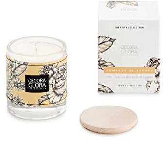 DECORAGLOBA - Vela Aromática en Vaso de Cristal - Fragancia Sombras de Azahar - Aroma de azahar, flor de naranjo y miel - Colección Identity Mediterráneo - 50 Horas de Quemado (220gr)