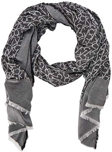 Calvin Klein Damen Chambray Border Logo Scarf with Eyelash Fringe Modischer Schal, Schwarz, Einheitsgröße