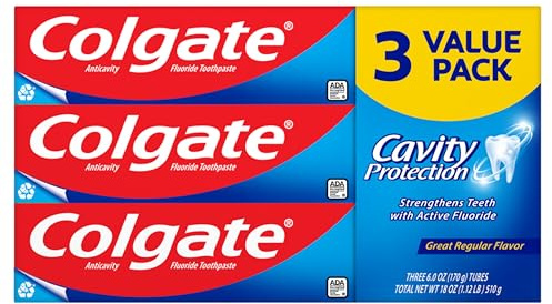 Colgate Cavity Protection Toothpaste with Fluoride, Great Regular Flavor - 6 Ounce (3 Pack)