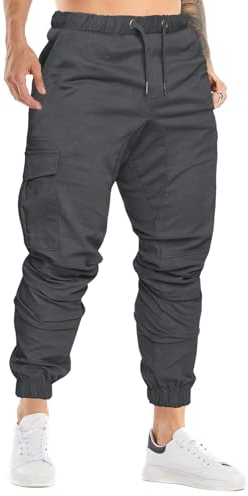Cindeyar Herren Hosen Slim Fit Casual Jogger Sporthose Freizeithose Cargo Chino Jeans Hose (Dunkelgrau 01,L)