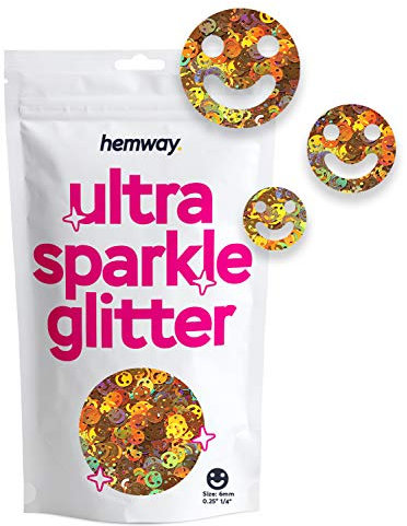 Hemway Ultra Sparkle Glitter - Smiley Face | Gold Holographic Metallic Flake Sequins for Resin & Epoxy Crafts | Craft Supplies for Tumblers, Festival, Face, Body, Eye & Nail Art Decoration | 50 g
