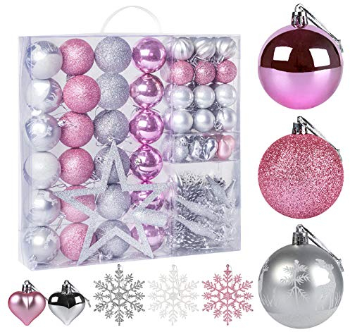 Homewit 79 Stü Weihnachtskugeln Weihnachtsdeko Set Weihnachtsbaumspitze Stern Weihnachtsbaumschmuck Set Weihnachtsbaumkugeln mit Aufhänger Christbaum Kugeln Mehrweg Kunststoff Blau+Silber