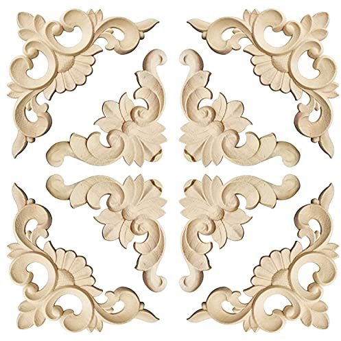 behone 8 Stück Holz Applique, Holz geschnitzt Ecke, Vintage Style Geschnitzte Blume Ecke Onlay Möbel Nicht lackiert, für Tür, Schrank, Wand, Dekoration des Hauses