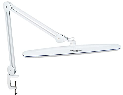 bemelux 24W LED-Schreibtischlampe mit Klemme, 58cm breit | 2200 Lumen, 4 dimmbare Helligkeitsstufen, 117 SMD-LEDs – Drehbare Lampe für Büro, Zuhause (Weiß)