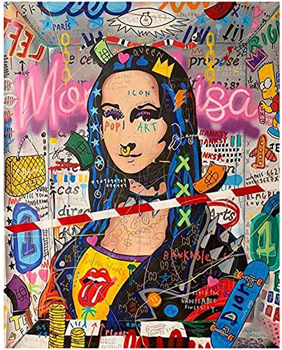 ZHXXFD Peinture Numero Adulte Enfant Graffiti De La Rue Mona Lisa Peinture par Numero Paysage Animaux Acrylique Toile DIY Paint by Numbers Kit 40X50CM(A53)