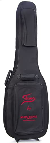 Fame Deluxe E-Bass Gigbag, Wetterfest, 20mm Polsterung, Rucksackgarnitur, Zubehörfächer, Robustes Nylongewebe, Schwarz
