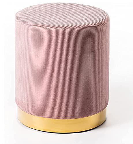 NORBE | Pouf Velluto Cilindro |Sgabello in velluto a coste con base Dorata |Poggiapiedi Da Scrivania|Toeletta Trucco| Poltroncina Bimbi Da Camera Salotto |Poggia piedi Comodino |pou-001 |(Rosa Antico)