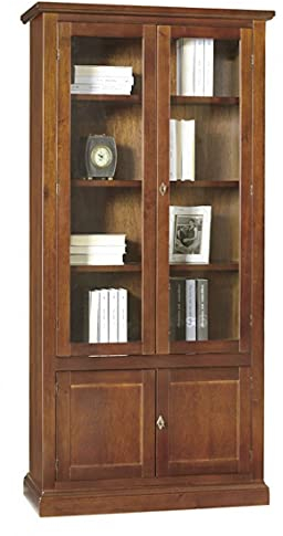 Mar.c.a. Design, Vitrina Salon, Librería Estantería Madera, Nogal Oscuro - Mueble Salón y Cocina de Estilo Clásico - Libreria Estanteria de Vidrio con Puertas y Estantes 90x41x186H - Made in Italy