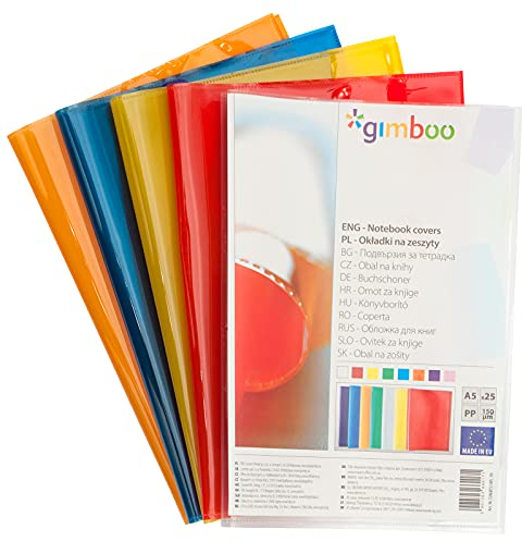 gimboo Hefthüllen Heftumschläge/ 25 Stück - 25er Packung/DIN A5/ Extra-Stark - 150 my aus PP/Rot Transparent Klar/Kristallklar/Heftschoner für Schulhefte/Buchumschlag