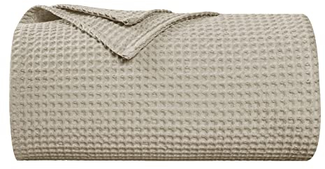 PHF 100% Baumwolle waffledecke Kuschedecke 130x150cm, leicht & atmungsaktiv, perfekt für den Sommer - Oeko-TEX® Zertifiziert - Hotelwäschequalität - Ideal für Sofa Couch Bett, Khaki