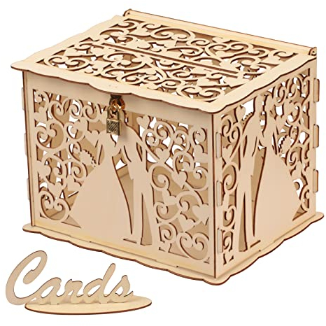 LOOPES Hochzeit Geschenkkarten Box Hochzeit Geschenkkartenbox Holz Hochzeitskartenbox DIY Hochzeitskartenkiste Vintage Geld Box Briefbox für Hochzeiten Jubiläen Brautparty