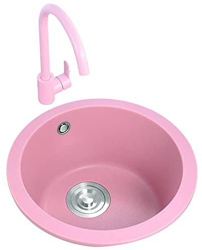 Küchenspülen Rosa Runde Quarzsteinspüle Barspüle Wasserhahn Und Zubehör (Color : Pink, Size : 40x40x21.5cm)