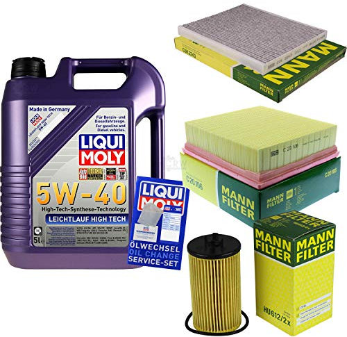 QR-PARTS 69371638 Filter Set Inspektionspaket 5 Liter Motoröl Leichtlauf High Tech 5W-40 MANN-FILTER Innenraumfilter Luftfilter Ölfilter