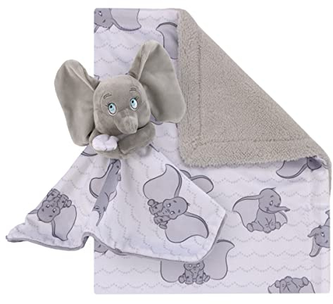 Disney Dumbo Babydecke und Sicherheitsdecke, superweich, Sherpa, Grau und Weiß, 2-teiliges Set