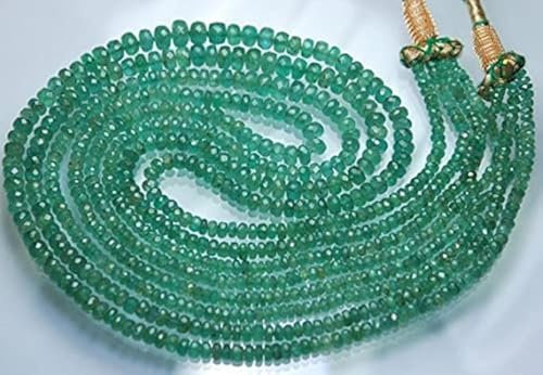 LKBEADS Natural ZAMBIAN EMERALD,14 Inch Strand,Rare Finest Natural Emerald Micro Faceted Rondelles,3-4.5mm