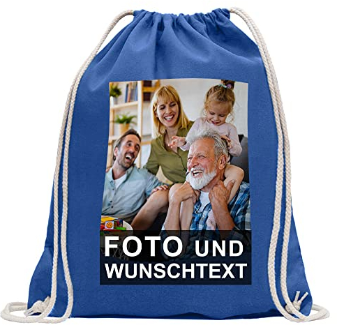 Kiwistar Wunschtext mit Foto - Rucksack personalisiert und bedruckt - Turnbeutel Fun Sport Beutel Gymsack Baumwolle mit Ziehgurt