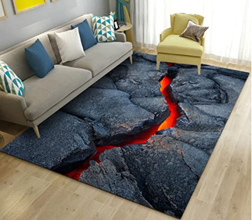 ELYVEN Vulkan Lava Magma Bereich Teppich, Teppich Teppich für Wohnzimmer Schlafzimmer Sofa Fußmatte, Kind Spiel Spielen rutschfeste Fußmatte 120X160cm