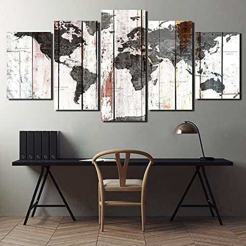 5-Teiliges Wandbild, Abstrakte Weltkarte Kunstdruck Auf Leinwand 5 Aufeinanderfolgende Gemälde Hd Poster Kunst Wanddekoration Moderne Dekoration Für Wohnzimmer Zuhause 200X100 Cm / 79X40
