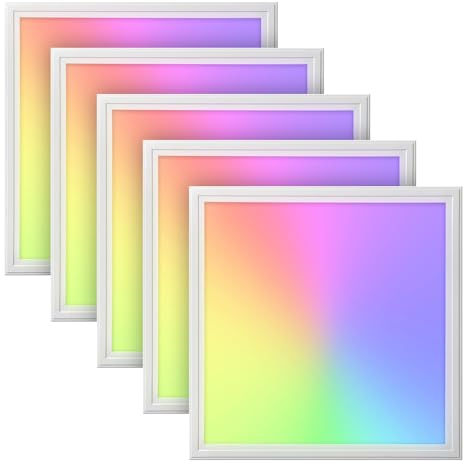 5x LED Panel 62x62cm 2800-6500K 4200lm RGB+CCT Farbsteuerung & dimmbar über Fernbedienung Einbau Rasterleuchte Einlegeleuchte Deckenleuchte Odenwalddecke OWA 620x620x12mm