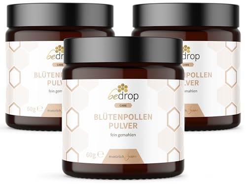 bedrop Blütenpollenpulver Bienenpollen Blütenpollen Pulver gemahlen, naturrein & Imker-Qualität ohne Zusatzstoffe aus nachhaltiger EU-Produktion, 60g (Sparset: 3x 60g Pulver)