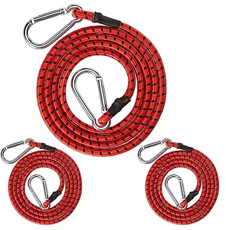 Relaxdays Spanngummi mit Karabiner, 3er Set, Auto, Spanner, Kofferraum, 175 cm, Anhänger & Camping, Gepäckspanner, rot