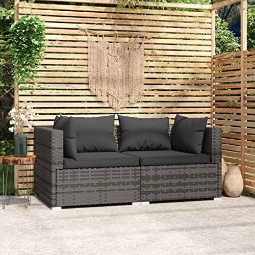 Festnight Balkonmöbel Lounge Kleiner 2-Sitzer-Sofa Lounge Sofa Outdoor,Lounge Gartenmöbel Set Grau und Anthrazit,Gartensofa Rattan,Balkon Lounge Klein,Lounge Moebel Balkon Klein,2-Sitzer