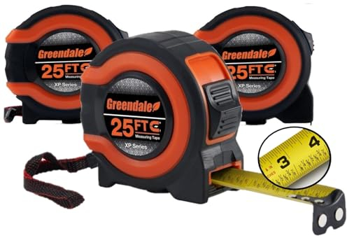 Greendale - 3er-Pack – Rot – 7,6 m Maßband – leicht ablesbare Brüche bis 0,3 cm – magnetische Spitze – Daumen und Schnellverschluss – automatische Aufwicklung – Gürtelclip (Maßbänder)