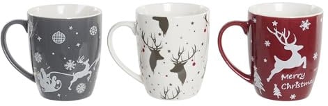 PLUS HOME Pack de 4 tazas navideña.4x Taza de Café de Porcelana navidad- Taza para Bebidas Frías y Calientes.Capacidad 350ml tamaño 13X8,5X10 360ML