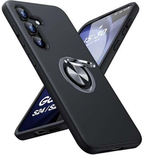 KOVASIA for Samsung S25 Case/Samsung S24 Case, 360° Rotating Built-in Metal Ring Stand, Military Grade Protection, Anti-Scratch, Shockproof Phone Case for Samsung Galaxy S25/S24, Black