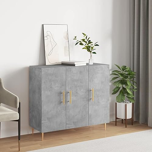 Rantry Sideboard aus technischem Holz, Grau, Beton, 90 x 34 x 80 cm, Küchenschrank, Sideboard, Beistelltisch, Schrank, Schubladen, Kommode, Buffet, Wohnzimmer, Typ 7
