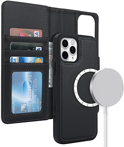 ELTEKER Hülle für iPhone 12 Pro Max Handyhülle [Abnehmbare Magnetische] [Kabelloses Laden Kompatibel] Klapphülle Lederhülle Schwarz
