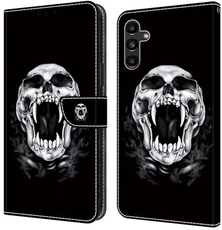 Bnvdfre Handyhülle für Samsung Galaxy A55 5G Klapphülle PU Leder Hülle Magnet Stoßfeste Kartenfach Klappbar Schutzhülle Silikon Case Cover mit Muster Motiv Flip Handytasche - Totenkopf