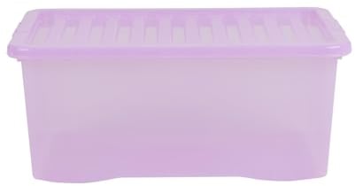 Wham Crystal 45 Liter Storage, Heavy Duty Plastic Storage Box With Lids Home Office Stackable Nestable, Large Storage Boxes With Lids 60 x 40 x 25 cm - Tint Lilac (Pack of 3)