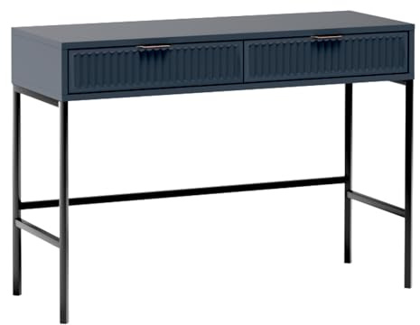 Lomadox Schminktisch in Indigo blau mit Rillenoptik 110 cm Frisiertisch Konsolentisch Tisch mit 2 Schubladen