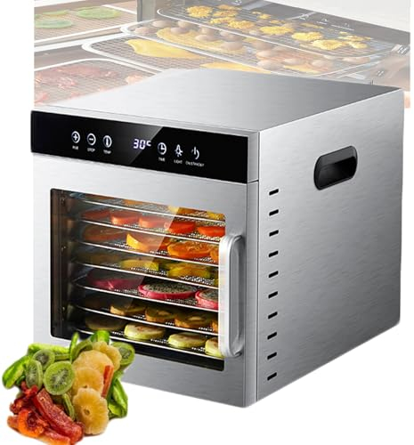 Food Dehydrator, 8 Trays, Stainless Steel Food, Meat Dehydrator, Large Capacity, Adjustable Temperature and 24-Hour Timer, Suitable for Fruits, Meats, Vegetables, Ingredients Not Included